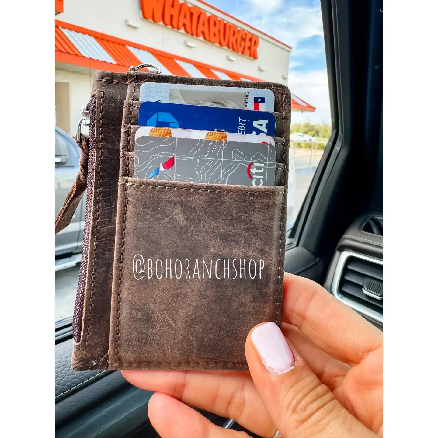 Western Cowhide Leather Keychain Wallet Longhorn - Texas Front Porch