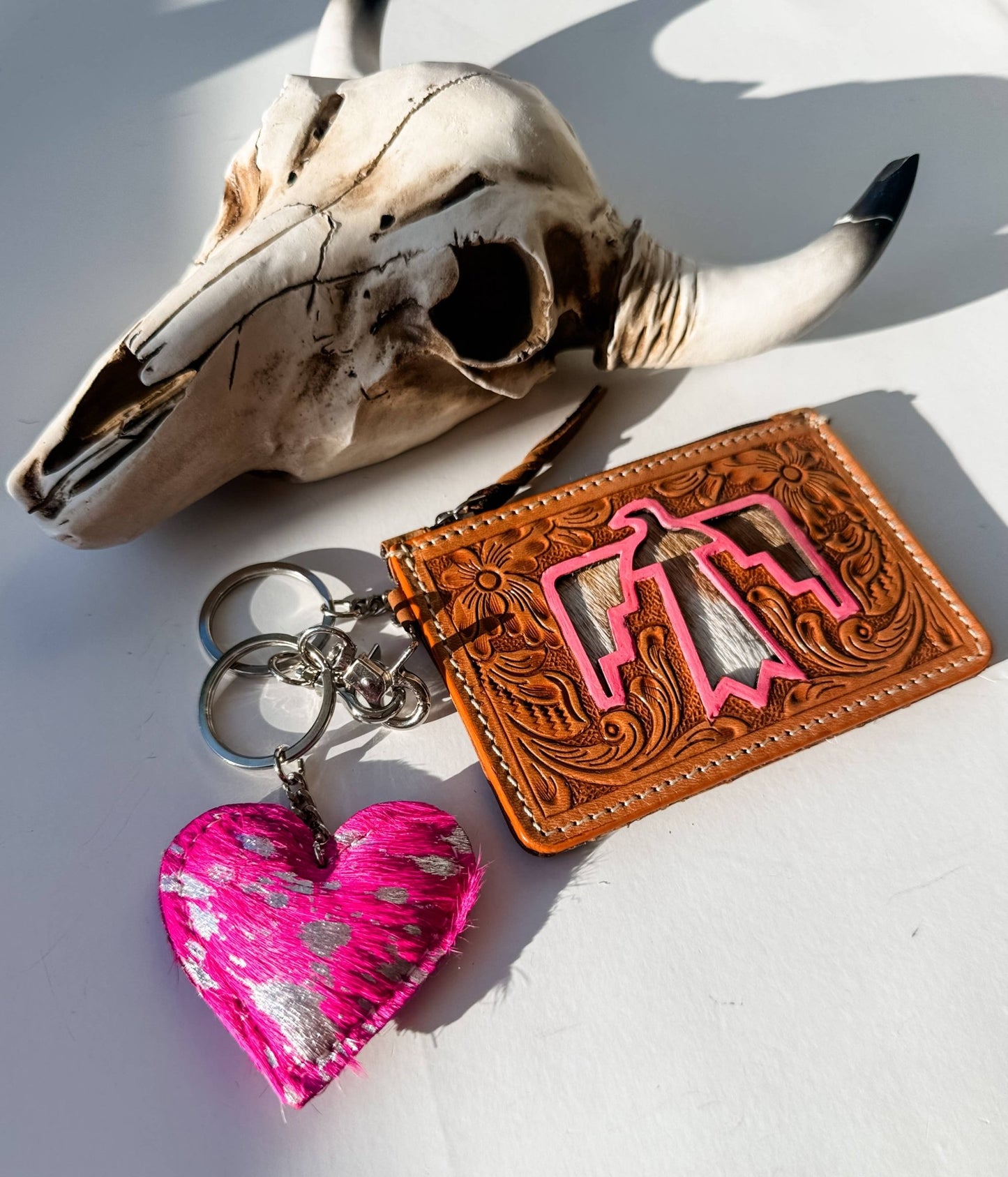 Western Heart Cowhide Hairon Keychain - Texas Front Porch