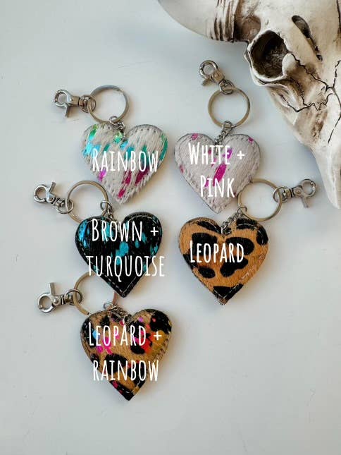 Western Heart Cowhide Hairon Keychain - Texas Front Porch