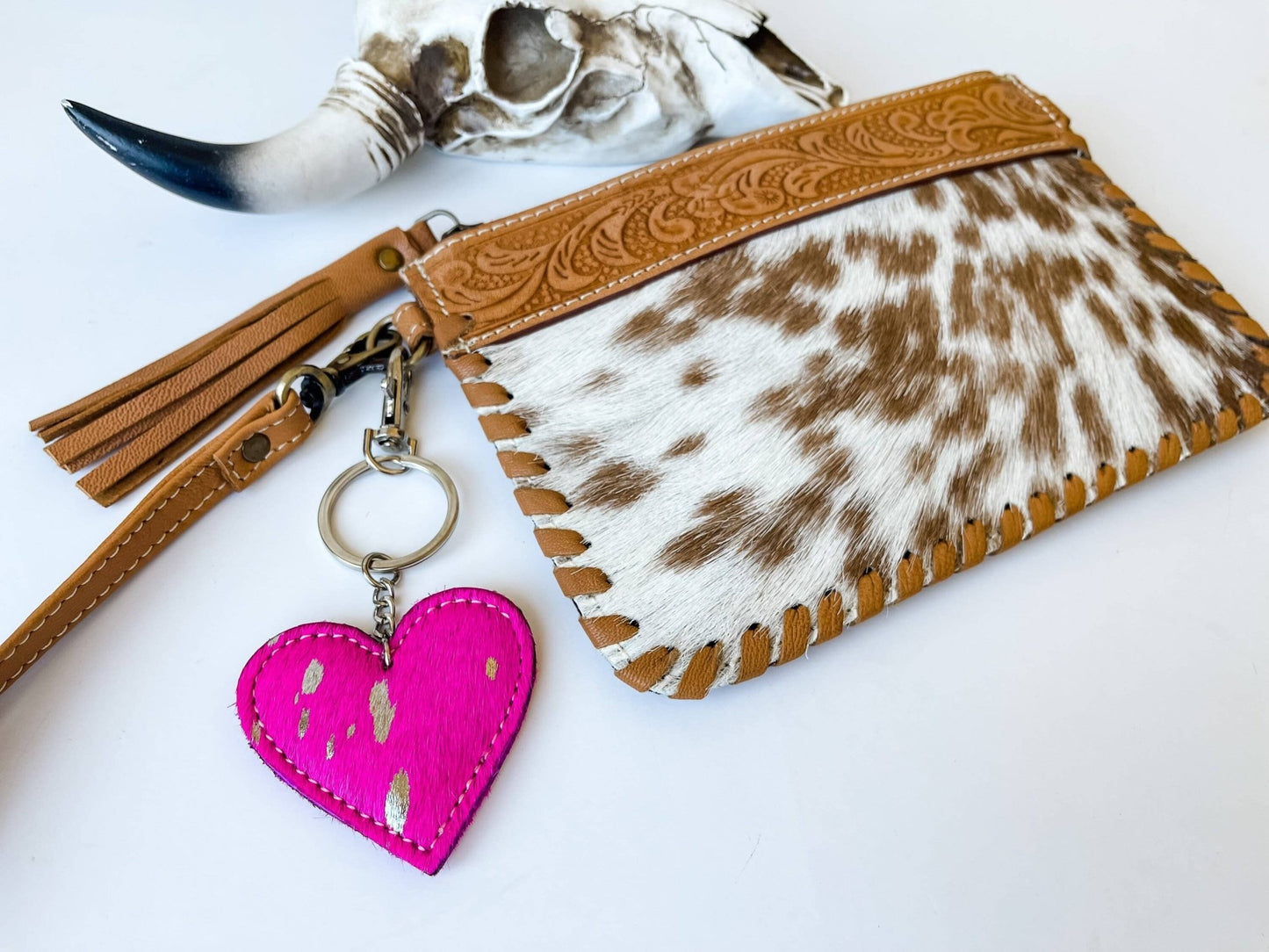 Western Heart Cowhide Hairon Keychain - Texas Front Porch