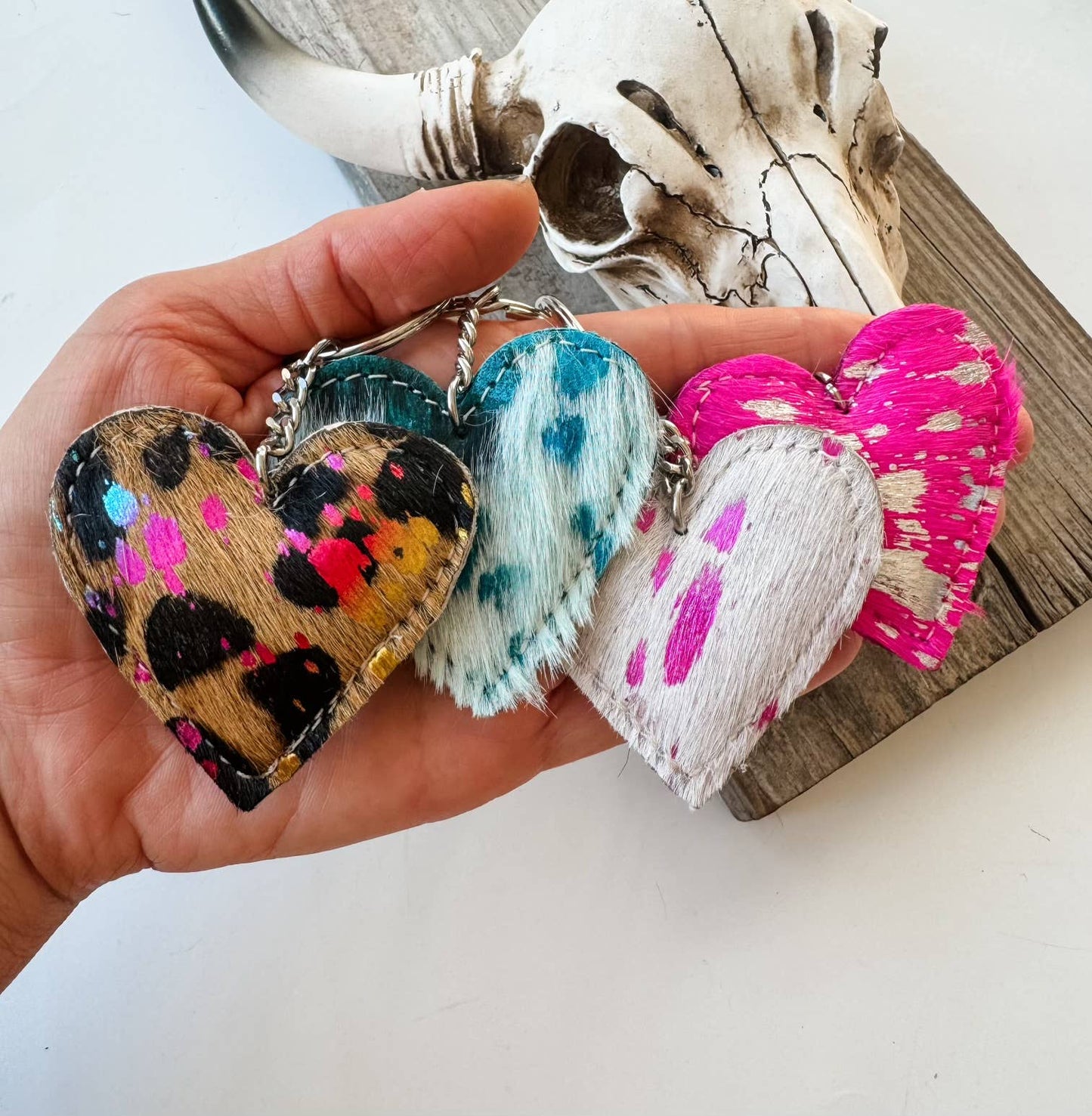 Western Heart Cowhide Hairon Keychain - Texas Front Porch