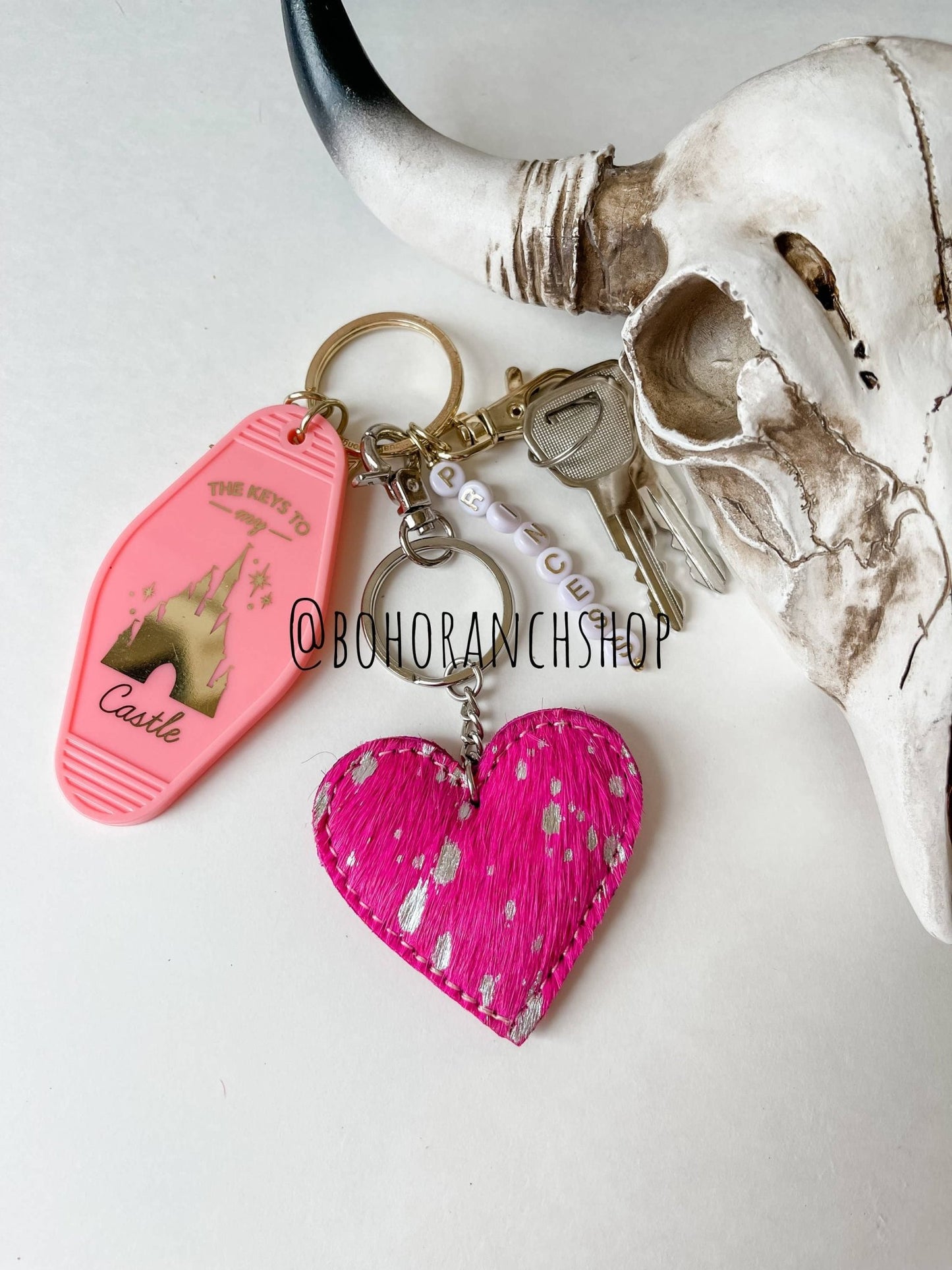 Western Heart Cowhide Hairon Keychain - Texas Front Porch