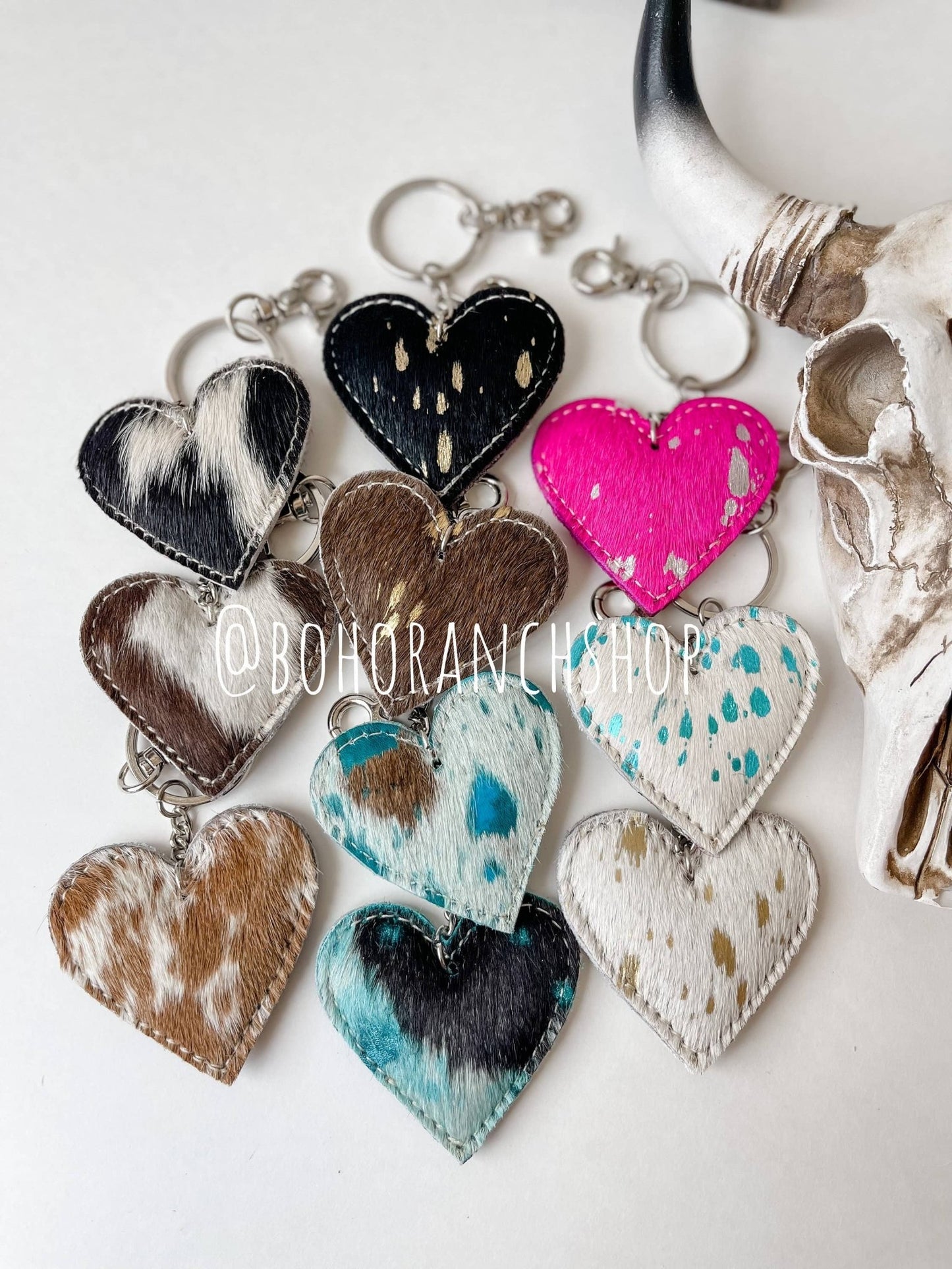 Western Heart Cowhide Hairon Keychain - Texas Front Porch