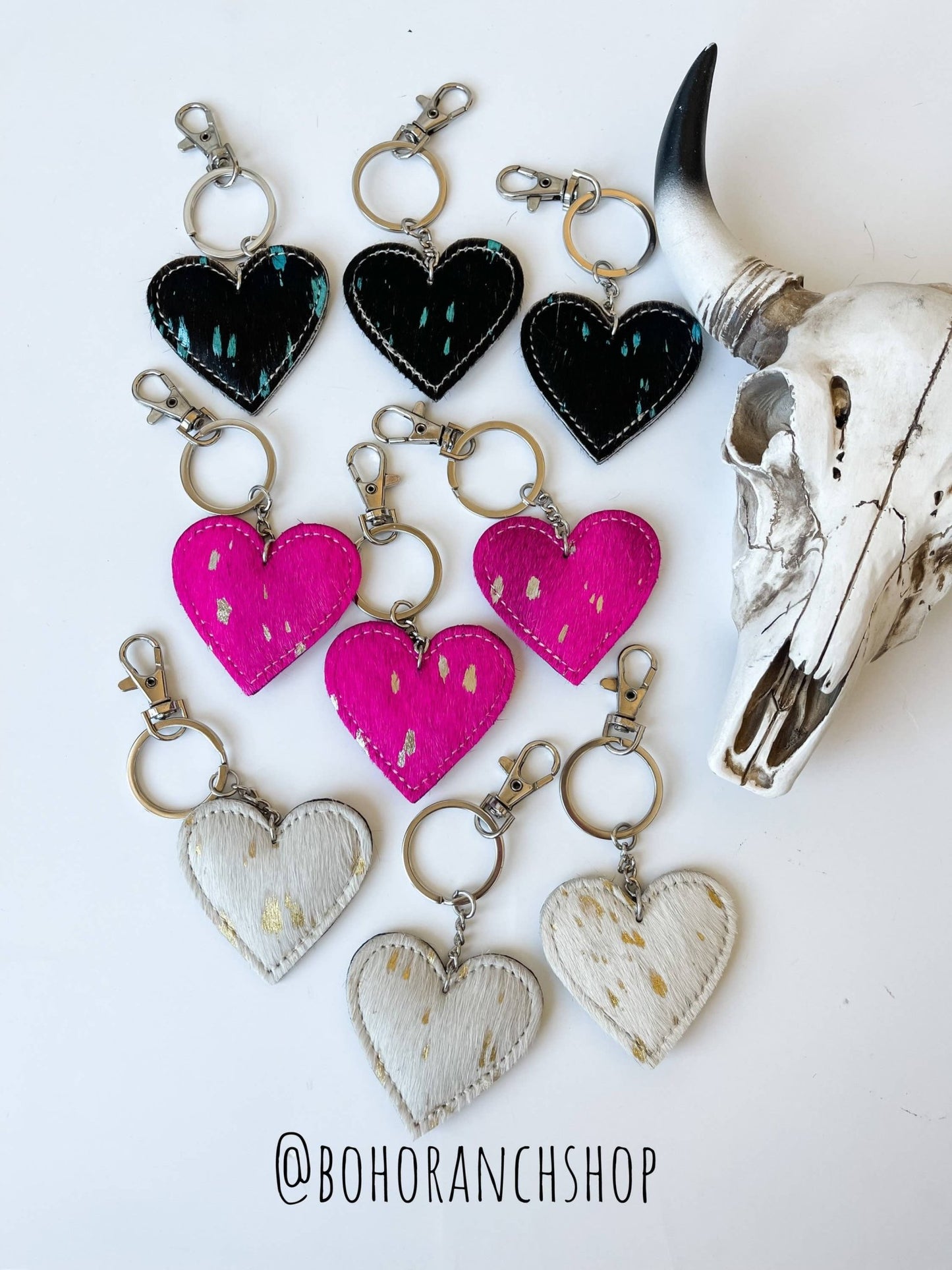 Western Heart Cowhide Hairon Keychain - Texas Front Porch