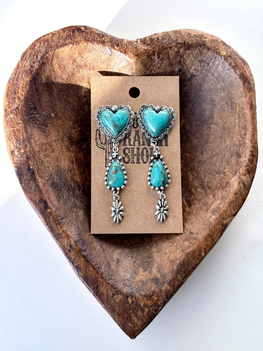 Western Style Heart Teardrop Post Drop Earrings - Texas Front Porch