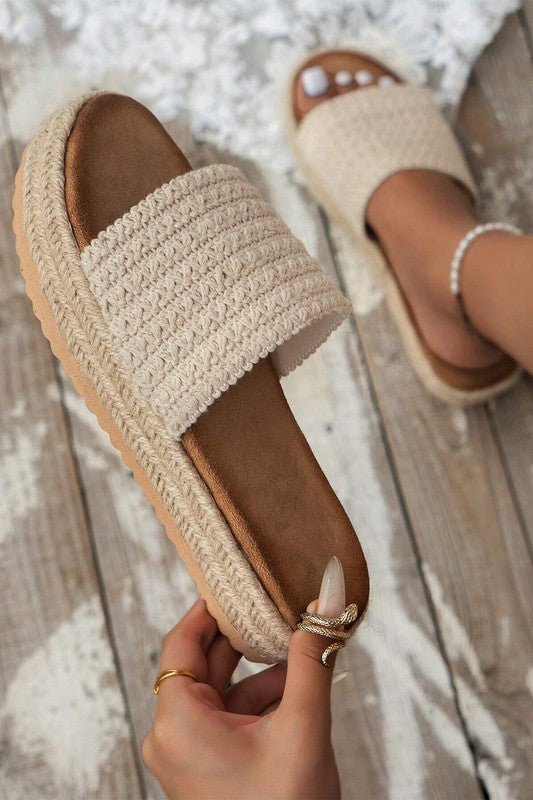 White Boho Woven Non - slip Wedge Slippers - Texas Front Porch