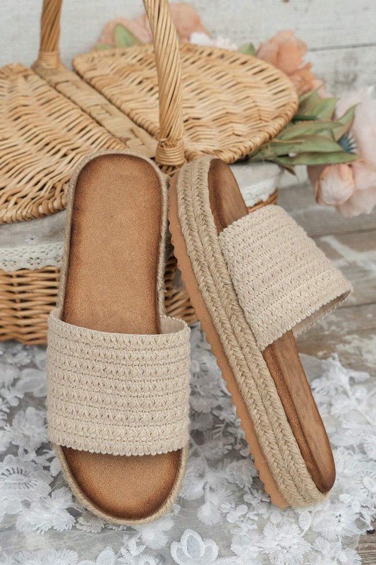 White Boho Woven Non - slip Wedge Slippers - Texas Front Porch