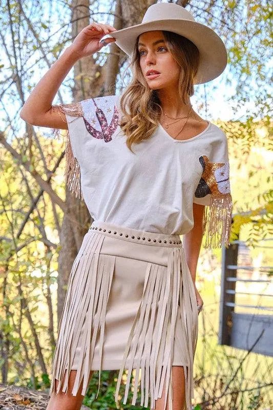 Sequin Western Fringe T-Shirt - Texas Front Porch