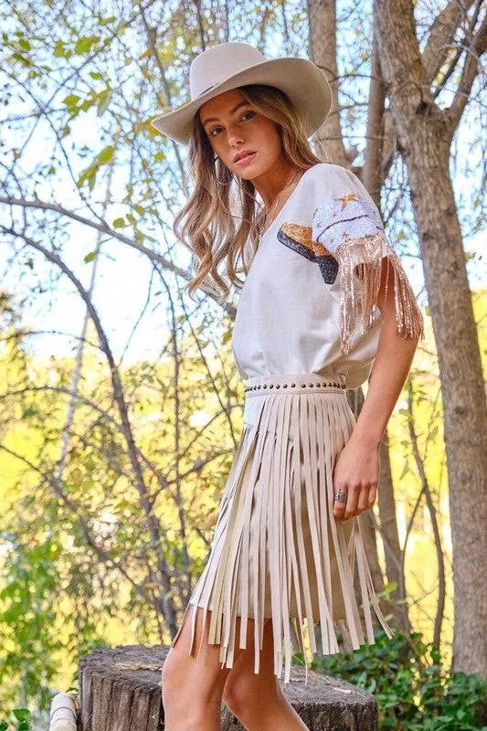 Sequin Western Fringe T-Shirt - Texas Front Porch