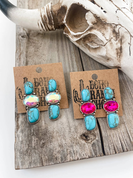 Western Glass Stone Post Earrings - Texas Front Porch