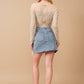80038S - Stretch Denim Embellished Pearl Fringe Mini Skirt - Texas Front Porch