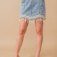 80038S - Stretch Denim Embellished Pearl Fringe Mini Skirt - Texas Front Porch