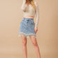 80038S - Stretch Denim Embellished Pearl Fringe Mini Skirt - Texas Front Porch