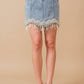 80038S - Stretch Denim Embellished Pearl Fringe Mini Skirt - Texas Front Porch