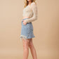 80038S - Stretch Denim Embellished Pearl Fringe Mini Skirt - Texas Front Porch