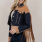 Contrast Yoke Fringe and Full Studded Denim Jacket