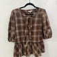 Washed Plaid Tie-Front Peplum Blouse