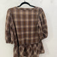 Washed Plaid Tie-Front Peplum Blouse