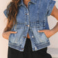 Acid Wash Elastic Hem Button Up Denim Vest - Texas Front Porch