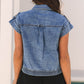 Acid Wash Elastic Hem Button Up Denim Vest - Texas Front Porch