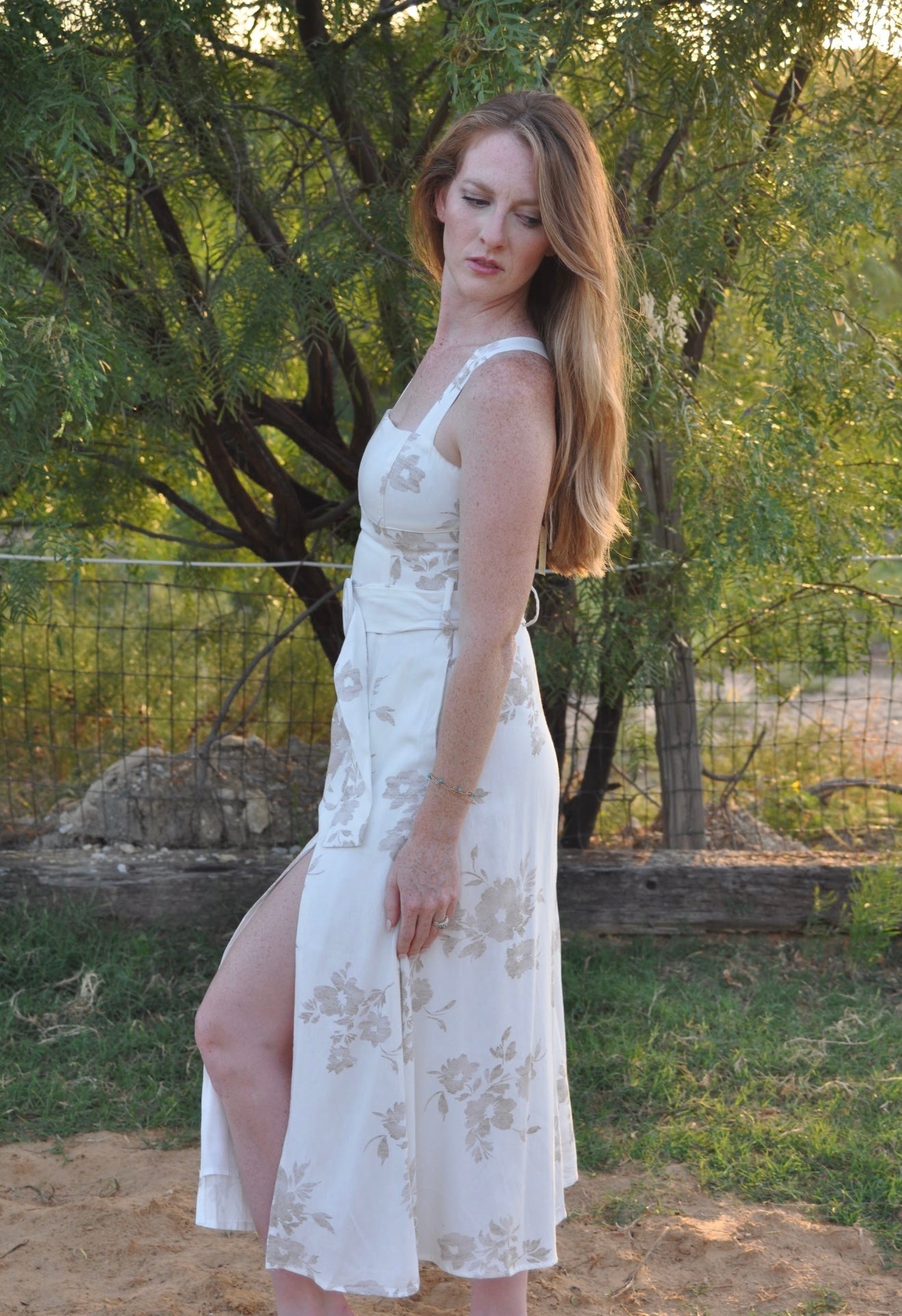 Antique White Midi Dress with Side Slit - Texas Front Porch