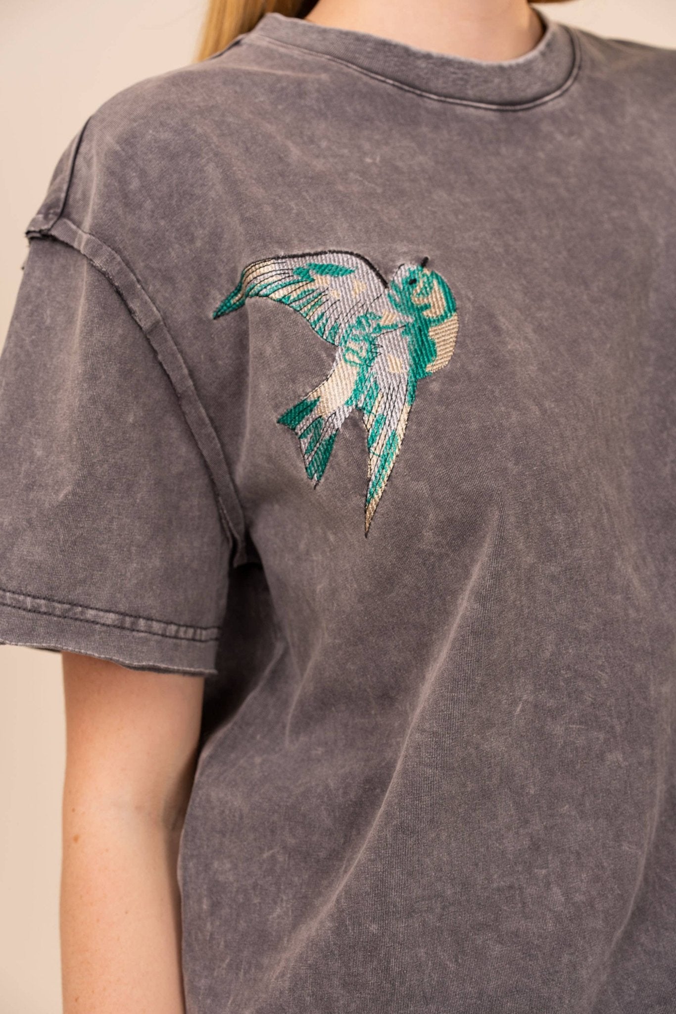 Bird Embroidered Mineral Wash Tee - Texas Front Porch