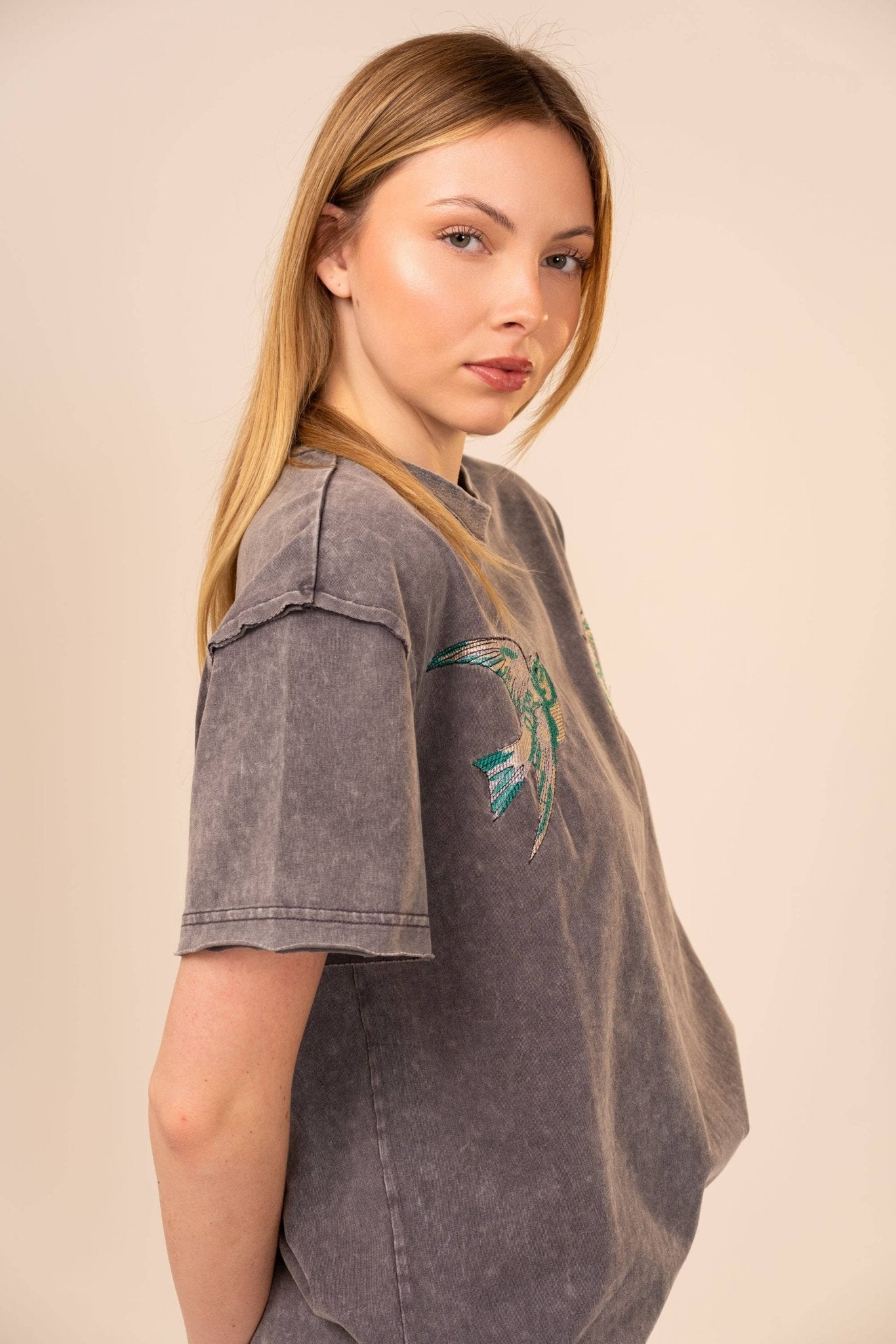 Bird Embroidered Mineral Wash Tee - Texas Front Porch