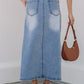 Blue Light Wash Belted High Waist Midi Denim Skirt - Texas Front Porch