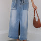 Blue Light Wash Belted High Waist Midi Denim Skirt - Texas Front Porch