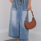 Blue Light Wash Belted High Waist Midi Denim Skirt - Texas Front Porch