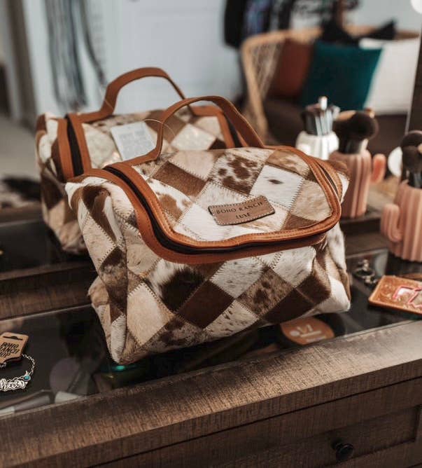 BOHO LUXE TOILETRY bag Genuine Hair On travel storage  - Texas Front Porch
