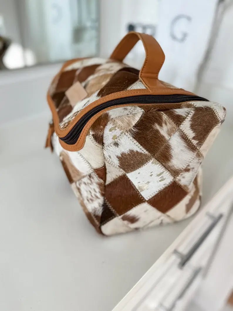 BOHO LUXE TOILETRY bag Genuine Hair On travel storage  - Texas Front Porch