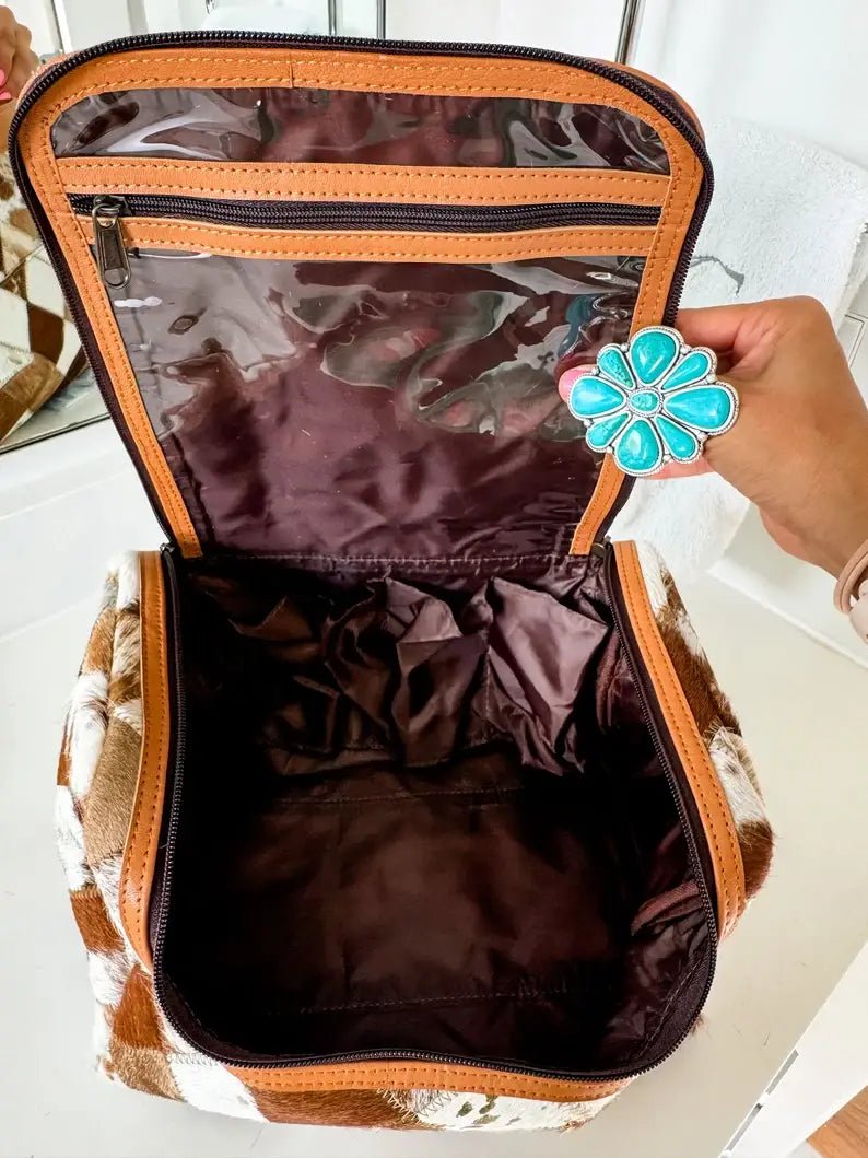 BOHO LUXE TOILETRY bag Genuine Hair On travel storage  - Texas Front Porch