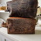 Boot Stitch Handtooled  Leather Toiletry Makeup Shaving Bag - Texas Front Porch