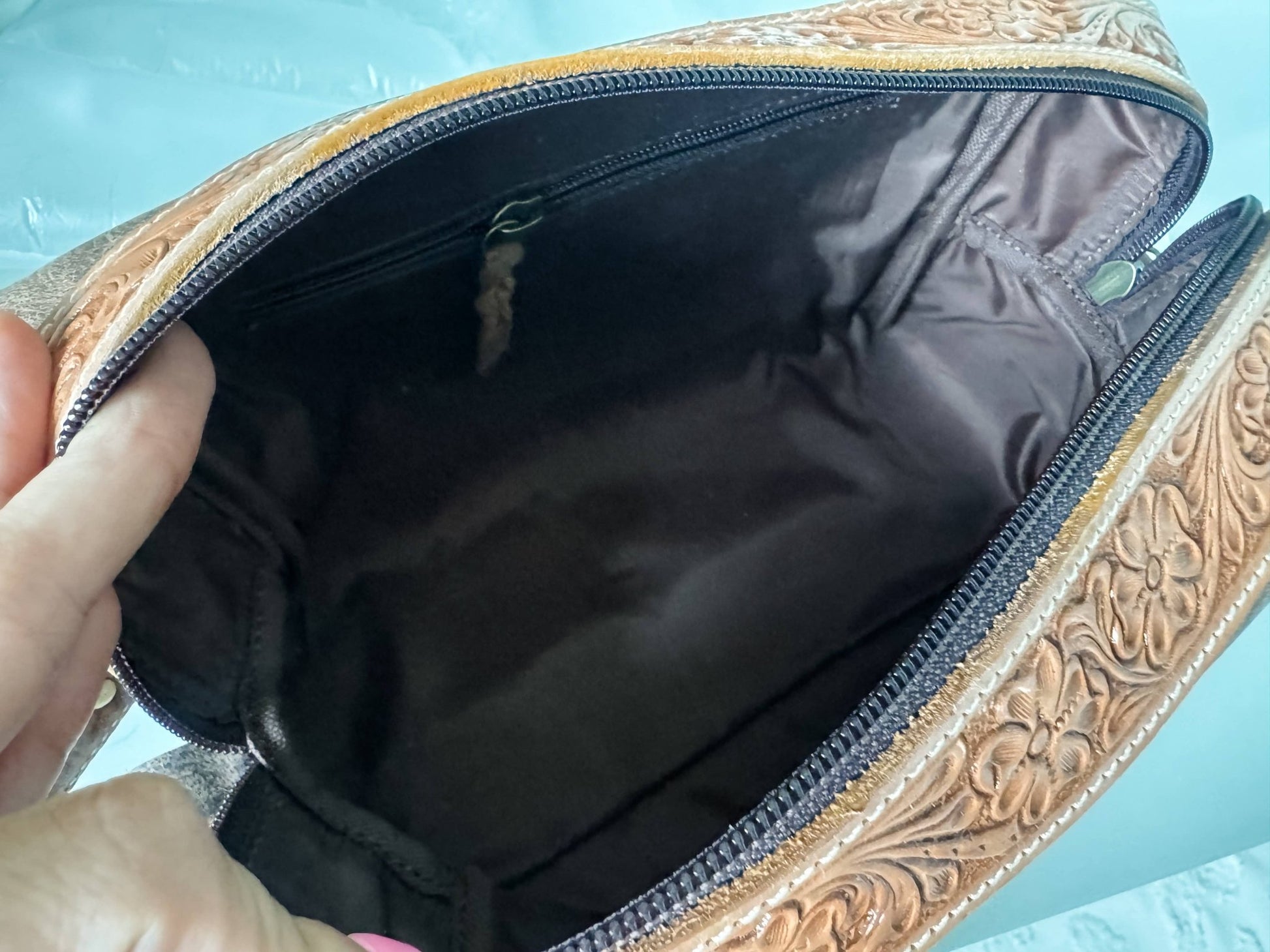 Boot Stitch Handtooled  Leather Toiletry Makeup Shaving Bag - Texas Front Porch