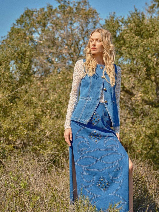 Button Up Denim Vest - Texas Front Porch