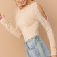 Cold Shoulder Rhinestone Fringe Bodysuit - Texas Front Porch