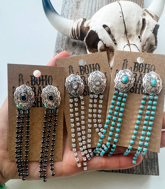 Concho Drop Dangle Western Earrings - clear - Texas Front Porch