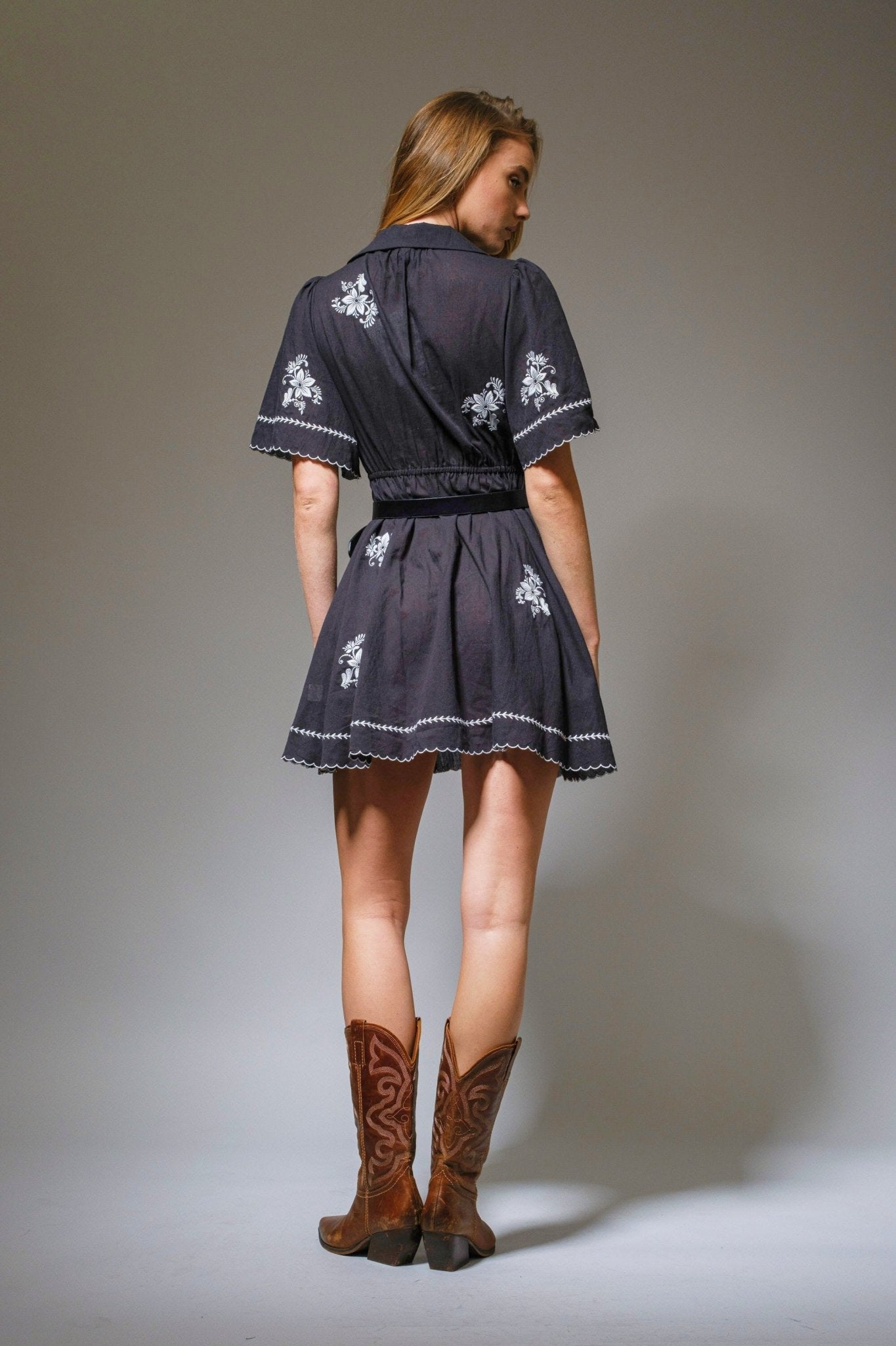 Cotton Flower Embroidered Mini Dress - Texas Front Porch