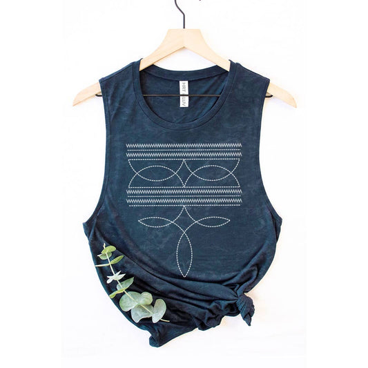 COWBOY BOOTS TOE STITCHED MINERAL GRAPHIC TANK TOP - Texas Front Porch