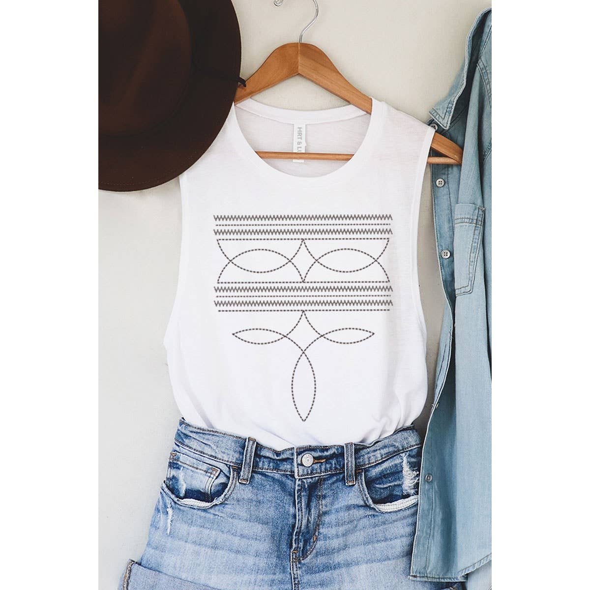 COWBOY BOOTS TOE STITCHED MINERAL GRAPHIC TANK TOP - Texas Front Porch