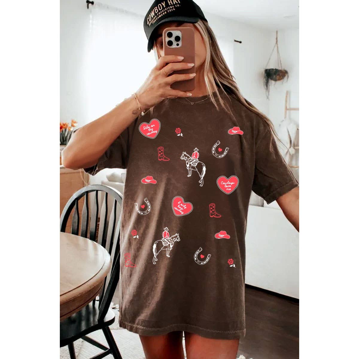 COWBOY, HEART, LOVE OVERSIZED MINERAL GRAPHIC TEE - Texas Front Porch