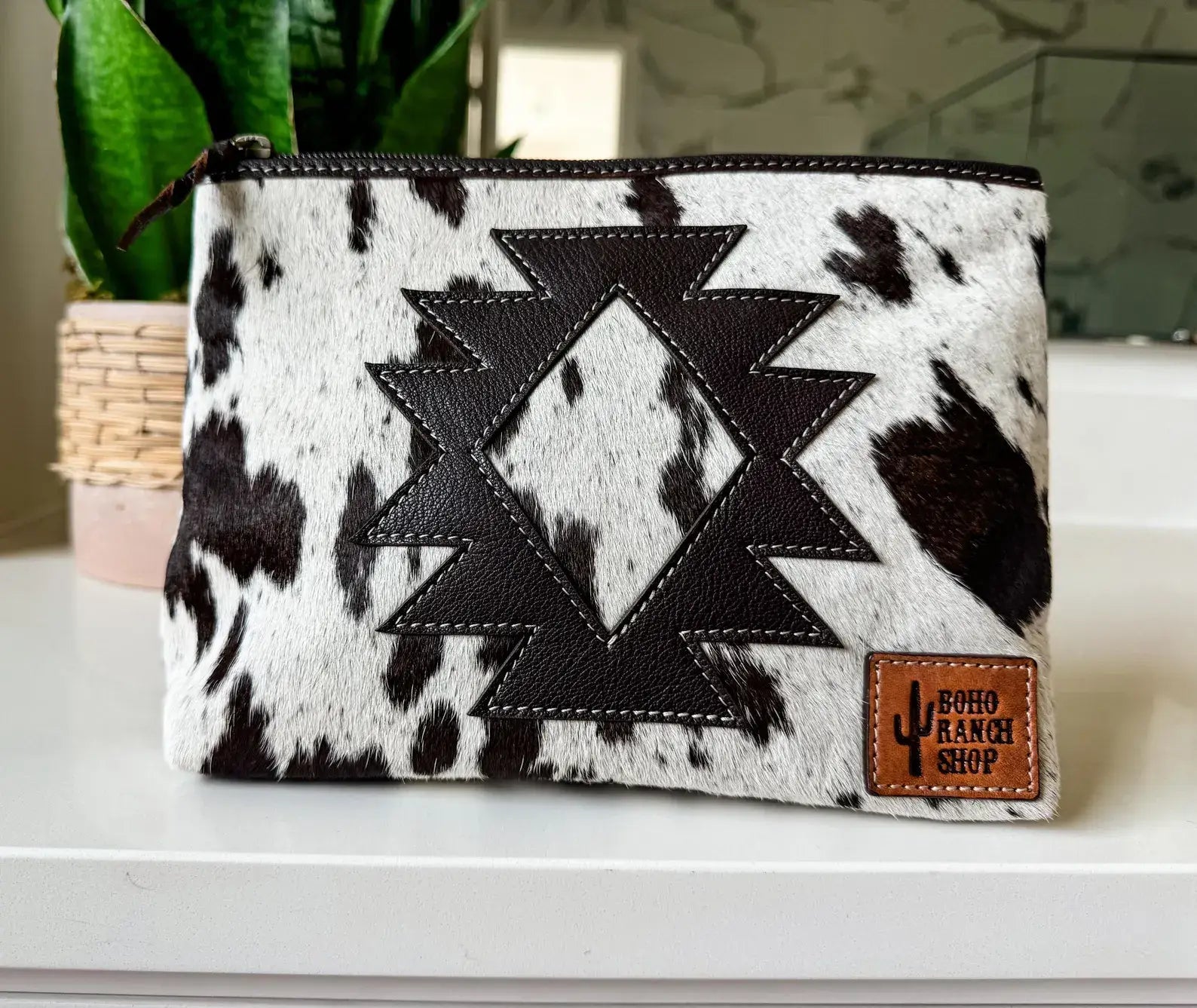 COWHIDE AZTEC  MAKEUP bag Genuine Hair On travel - Texas Front Porch