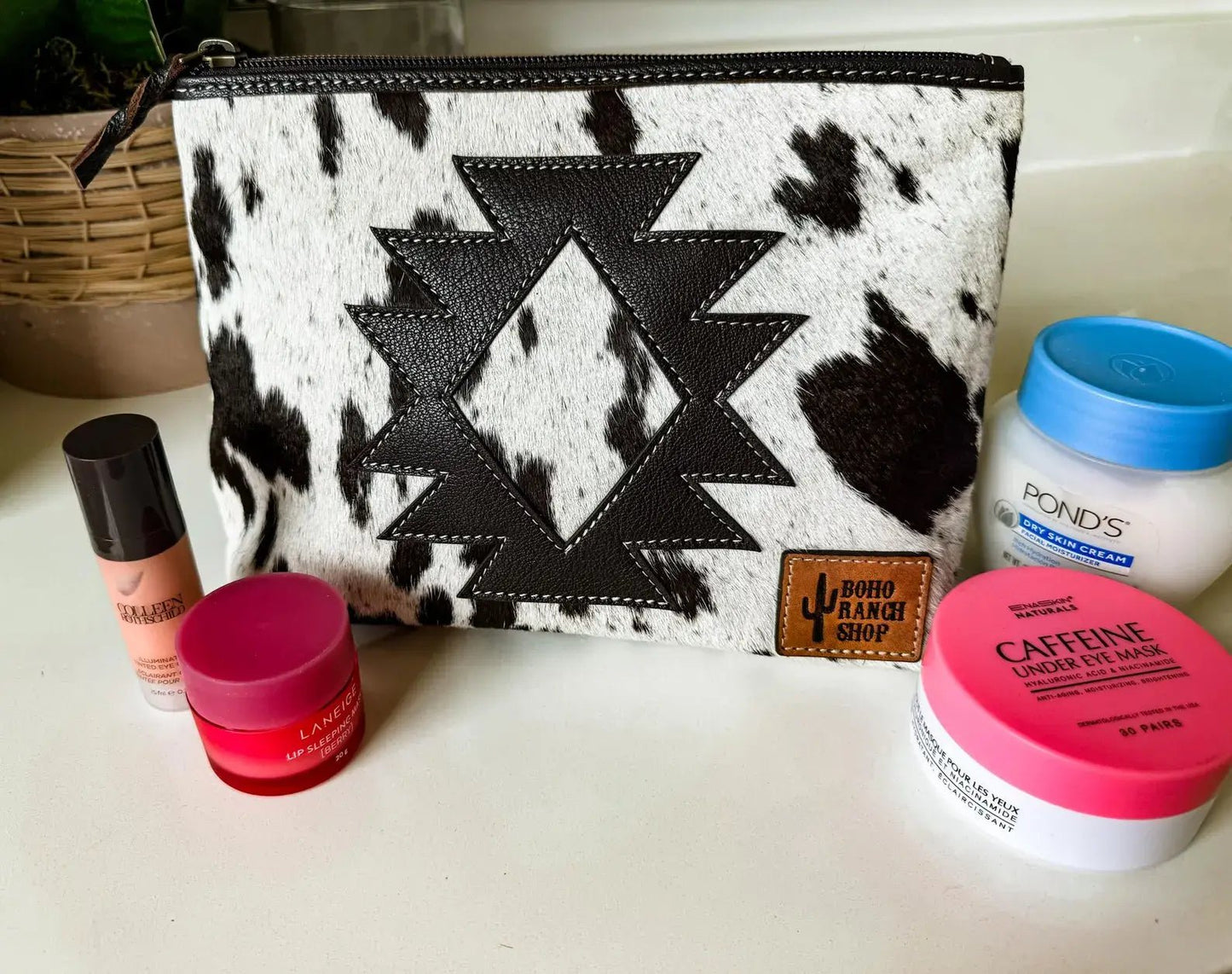 COWHIDE AZTEC  MAKEUP bag Genuine Hair On travel - Texas Front Porch