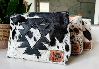 COWHIDE AZTEC  MAKEUP bag Genuine Hair On travel - Texas Front Porch