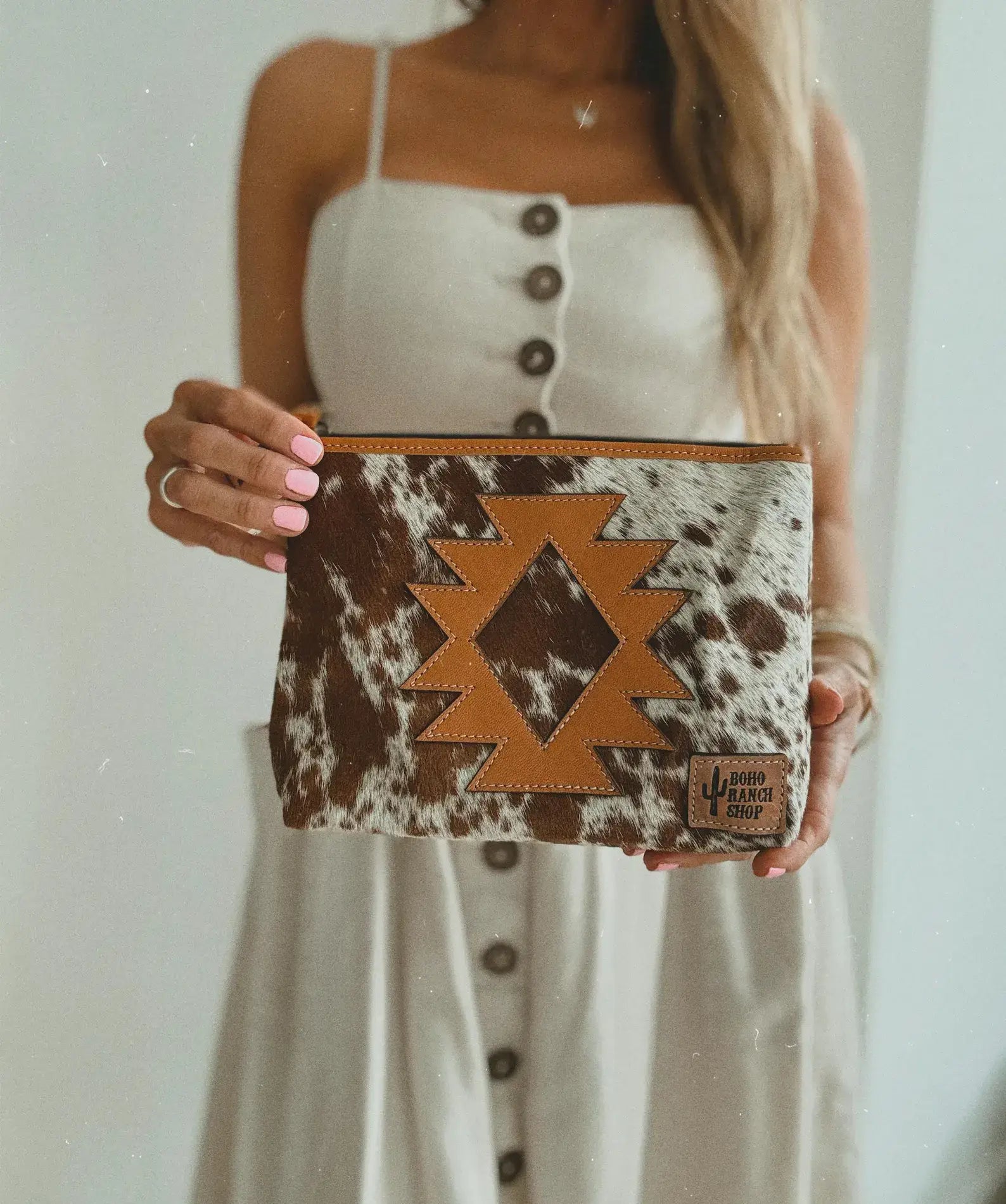 COWHIDE AZTEC  MAKEUP bag Genuine Hair On travel - Texas Front Porch