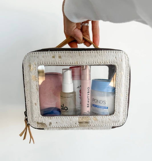 Cowhide Cosmetic Case - Toiletry Makeup Travel Bag - Texas Front Porch
