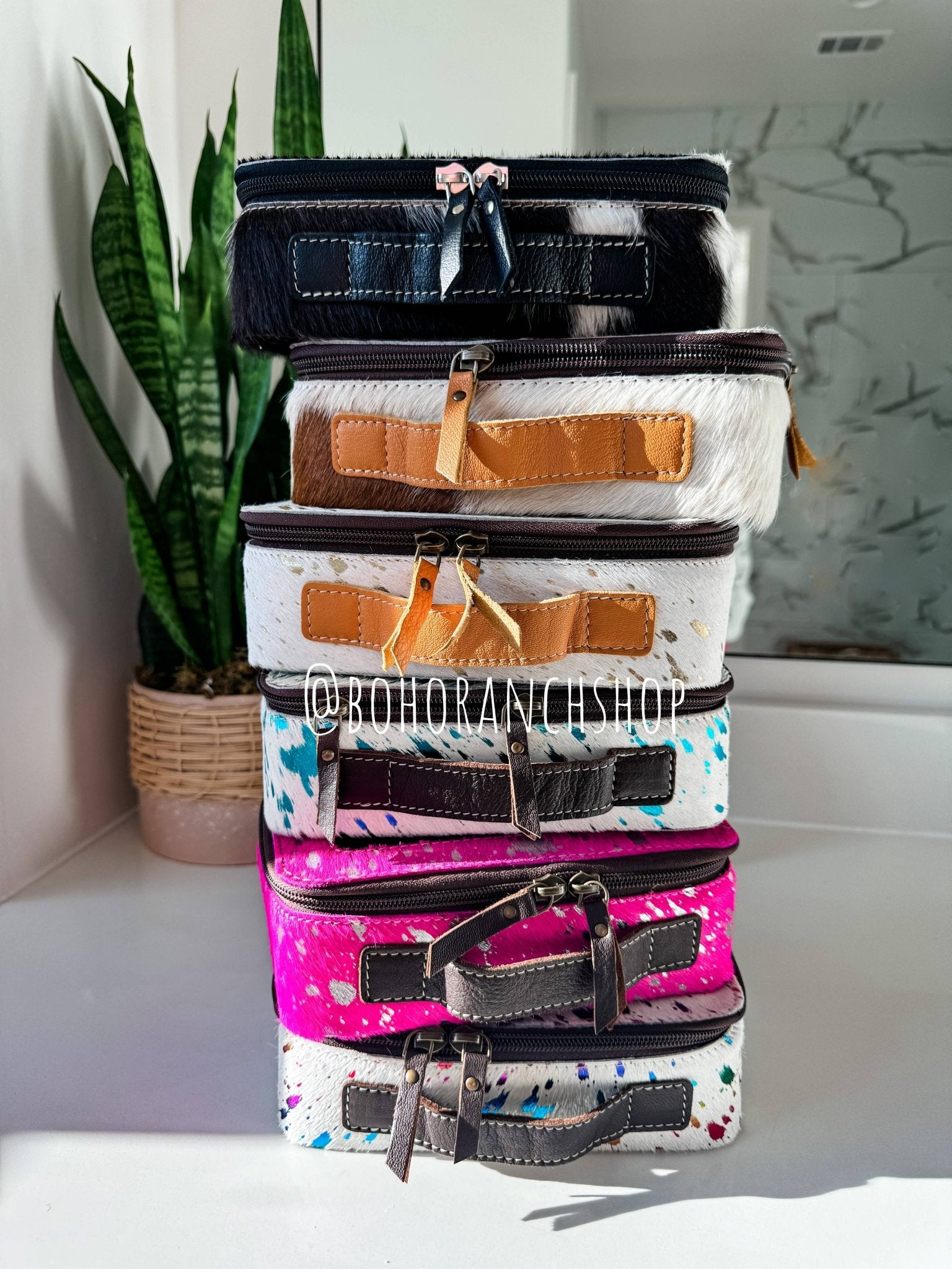 Cowhide Cosmetic Case - Toiletry Makeup Travel Bag - Texas Front Porch