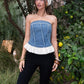 Denim Tube Top With Eyelet Frilled Hem - Texas Front Porch