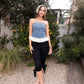 Denim Tube Top With Eyelet Frilled Hem - Texas Front Porch